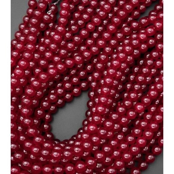 B104. Vibrant Red Jade & White Freshwater Pearl Bracelet Handmade in Maui w/.925 - Picture 7 of 8